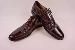Zelli Handcrafted in Italy 11N Mens Brown Crocodile Lace-up Dress Shoes (041) - Picture 1 of 4