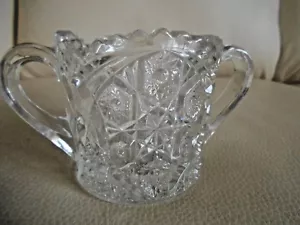 American Brilliant Open Sugar, Double Handle, Starburst Pattern, Scalloped Rim - Picture 1 of 12