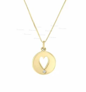 14K Gold 0.02 Ct. Lab-Created Diamond Love Heart In Circle Pendant Necklace - Picture 1 of 1