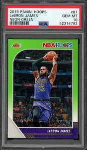 PSA 10 - 2019 LA Lakers NBA Hoops Neon Green Graded Card - LeBron James - Picture 1 of 3