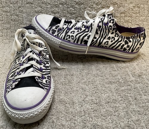Scarpe Sneakers Converse Chuck Taylor All Star W9 M7 Nero Bianco Viola Zebra