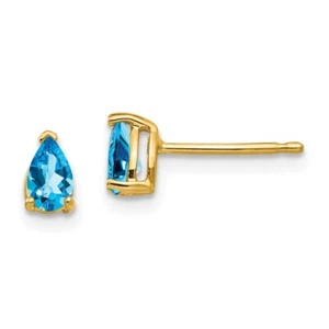 6mm 14K Yellow Gold 5x3mm Pear Blue Topaz Earrings - Picture 1 of 4