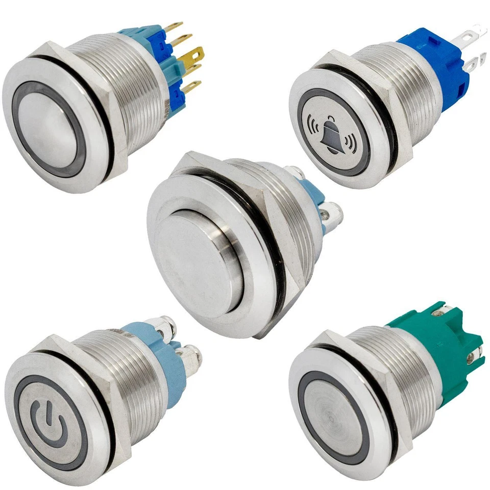 Stainless steel Pressure switch + Push button Ø16mm Ø19mm Ø22mm Ø25mm LED IP65 2 - Image 1 of 1