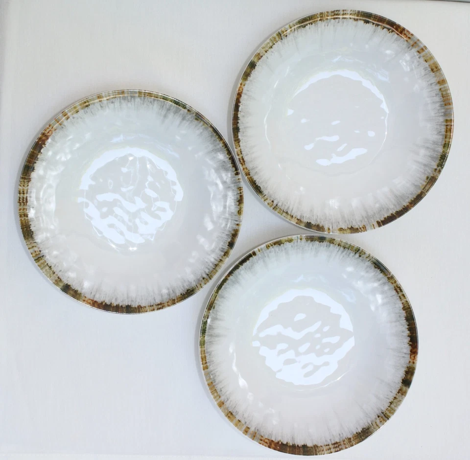 "Juego de 3 ensaladeras Tommy Bahama blancas náuticas playa borde concha marina melamina 8""" Foto 1 de 4