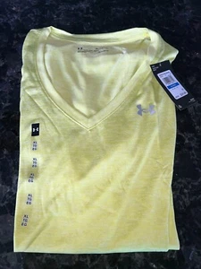 NWT Under Armour V-Neck Tech Short Sleeve Shirt Women's XL Greenish Yellow - Picture 1 of 5