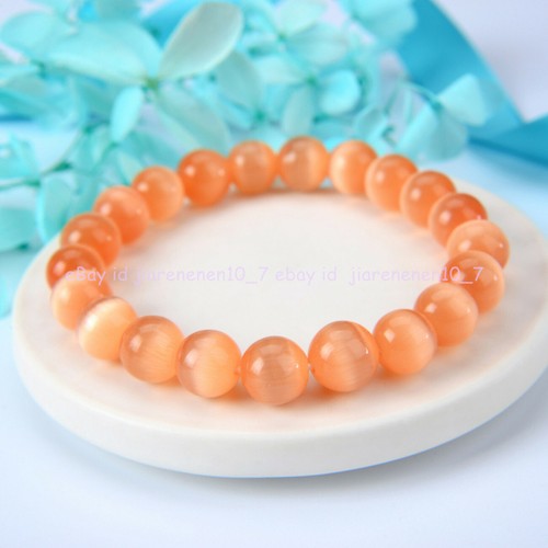VALENTINO Bellissimo Bracciale Elastico 8 10 12mm Arancione Tondo Occhio di Gatto Opale Perline 7 5in 2301