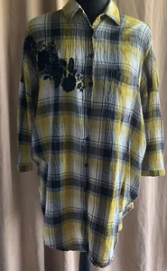 Maeve Anthropologie gelb schwarz kariert Knopf DownTunika Blumenstickerei XS/S - Bild 1 von 9