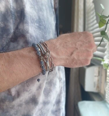 Nuevo Juego Pulsera Hombre Ágata con Astilla de Ley y Acero Inoxidable 3 Piezas Foto 1 de 4