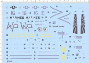 1/32 AV-8B Harrier II Jet US Marine VMA-223 Bulldogs 161584 Markings Water Decal - Picture 1 of 3