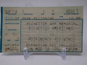 ROCHESTER AMERICANS vs ADIRONDACK RED WINGS March 10 1996 Ticket Stub AHL - Picture 1 of 2