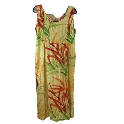 Jams World Yellow Rush Rushes Dress Tropical Floral Maxi Sleeveless XL *READ* - image 1 of 4