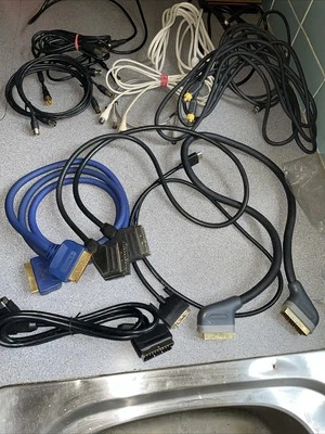 Job Lot  Scart Leads Cables and coaxial aerial leads x  15 incl BELKIN PUREIAV - Image 1 of 4