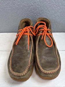 Twisted X Moc Toe Driving Moc Shoes Men 9.5 M Brown Leather Orange Accents EUC - Picture 1 of 10