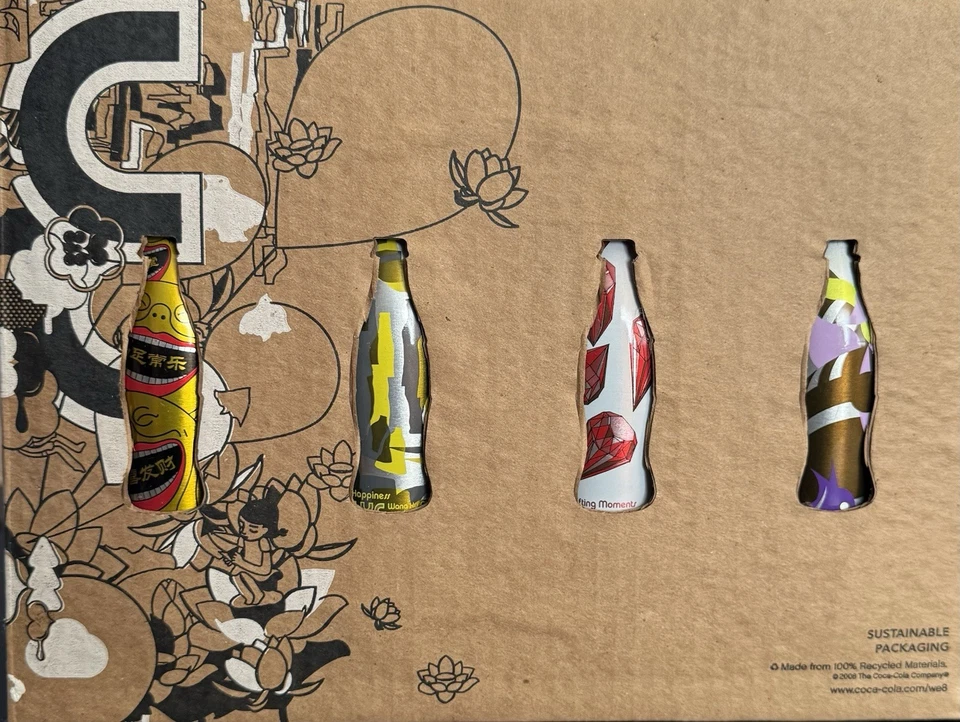 Coca-Cola 2008 Пекин Олимпийских игр РЕДКАЯ WE8 алюминиевая бутылка кока-колы полный комплект с компакт-диском - Изображение 1 из 4