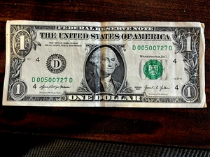 Repeater Dollar Fancy Serial Number D 00500727 D - Picture 1 of 2