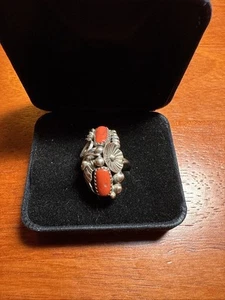 Coral signed Max C Sterling Ring Women’s Ring Sz 7 3/4 Native American - Picture 1 of 7