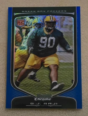 2009 Bowman Chrome B.J. RAJI Rookie Blue Refractor #/150 Packers #145 RC - Image 1 of 2