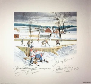 Signed Bower, Hull, Cournoyer, Dionne Litho - Toronto, Chicago, MTL, LA 10"x10" - Picture 1 of 3