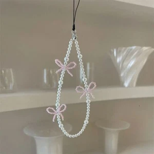 Korea Phone Accessrioes Cute Rope Strap New Pink Bowknot Pearl Pendant - Zdjęcie 1 z 4