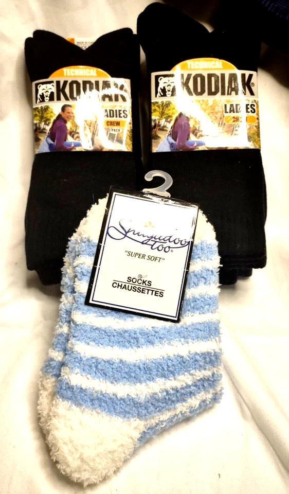 4 Pairs Technical Kodiak Ladies Crew Socks Size 4-10 Black NEW & 1 Pair Snugadoo - Image 1 of 4