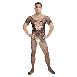 Herren Overall Einteilig Transparente Offener Schritt Sissy Unterwäsche Strümpfe - Bild 1 von 19