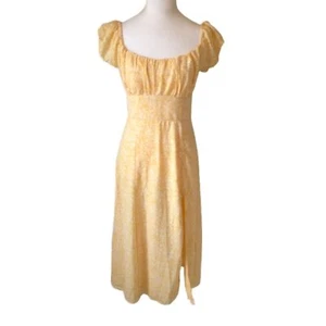 Abercrombie & Fitch Babydoll Kleid gelb Blumen langer Schlitz Milkmaid Cottage Y2K - Bild 1 von 6