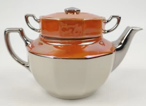 Beyer Bock Ceramic Luster Stacking Teapot Set Orange White German Germany Vtg - Picture 1 of 16