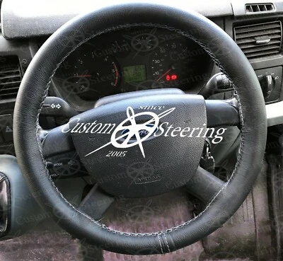 graue Nähte FÜR FORD TRANSIT 06-12 SCHWARZE LEDER-LENKRADABDECKUNG - Image 1 of 4