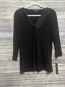 Dana Buchman Damen Größe Medium M Shirt Bluse Top Schwarz V-Ausschnitt Neu mit Etikett - Bild 1 von 10