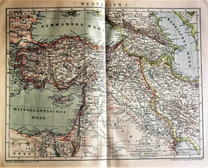 1894.Antica Mappa Geografica WEST ASIA I (POLITICA) - KARTE WEST ASIEN.Brockhaus - Imagen 1 de 1
