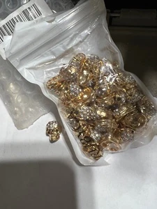 Gemstones Skull Bracelet Connector Charm Beads crystal and gold  top hole 50pack - Picture 1 of 2