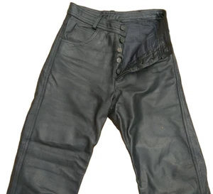 CLASSIC BLACK LEATHER BIKER JEANS WAIST 26 INCHES/INSIDE LEG 31 INCHES - Picture 1 of 9