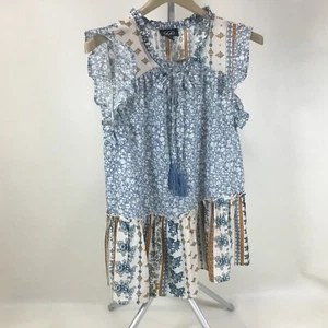 GiGiO Mujeres Floral Volantes Sin Mangas Top Borla Atado en Niveles Boho Country Talla M. - Imagen 1 de 9