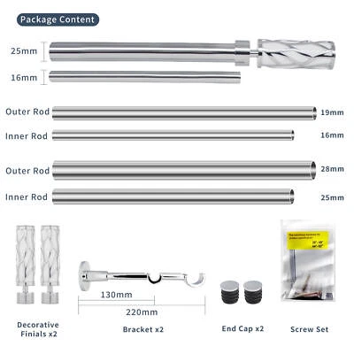 GCurtain Adjustable Double Curtain Drapery Rod Window Treatment D. 16/19+25/28mm — 第 1/4 张图片