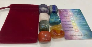 Chakra Crystal Set - Reiki 8 Tumble Stones 💖 Chakra Healing Card Velvet Bag✨ - Picture 1 of 5