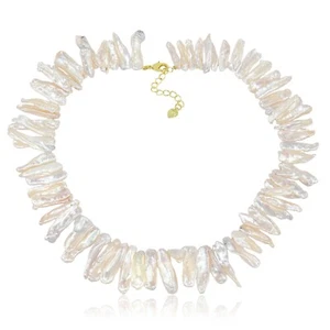 Amazing Iridescence String of Pearl Shards Gold-Plated Silver Choker Necklace - Picture 1 of 4