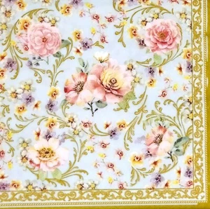 P520# 3 servilletas de papel individuales para decoupage rosa rosa patrón de flores en azul - Imagen 1 de 8