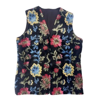 Vintage Floral Wacky  Tapestry Carpet Vest M/L Rainbow Multicolor Boho Festival - Image 1 of 4