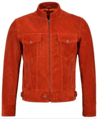 Men's Real Suede Leather Red Jacket Fashion Biker Retro Zip up Motorcycle Jacket - Image 1 of 4