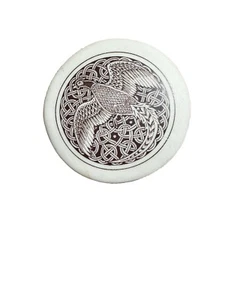 Porcelain Pheasant Brooch Vintage In Zentangle Pattern - Picture 1 of 3