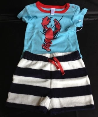 Nuevo Nordstrom Bebé Niño Maine Langosta Azul Marino Marinero Pantalones Cortos Conjunto Infantil 3-18 Meses Foto 1 de 2