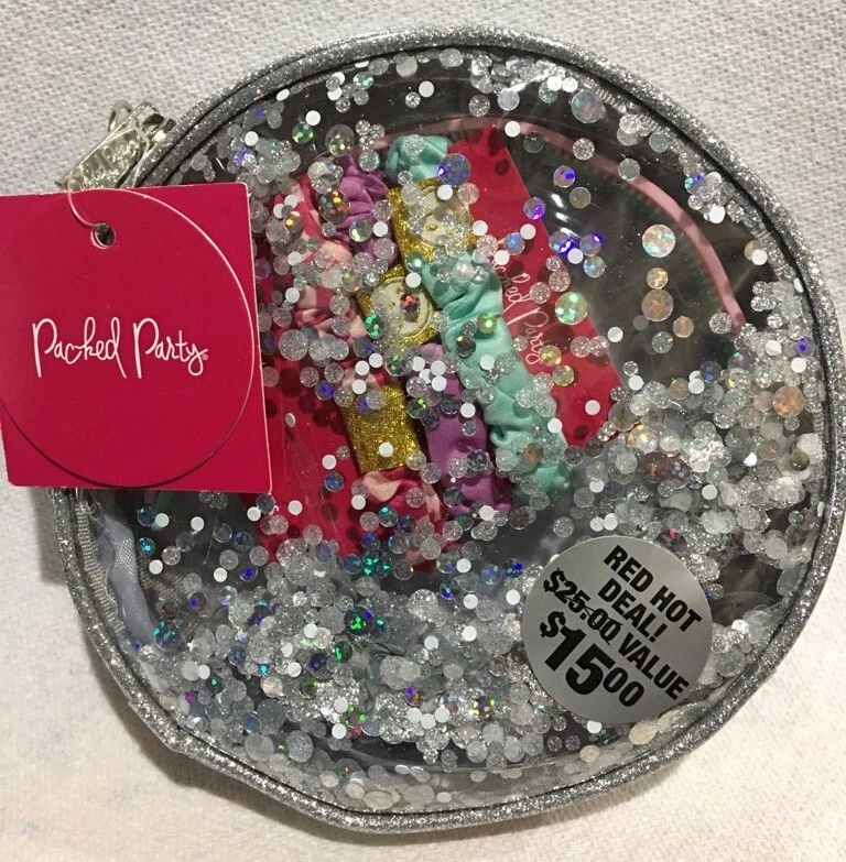 Packed Party Hair Accessory Set & Makeup Case Bag Silver Glitter Shimmer Sequin