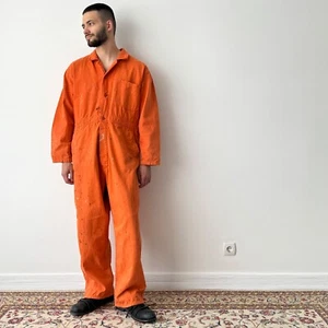 1960s Vintage British Workwear ‘Harpoon’ Sanfor Faded Orange Painted Coveralls - Picture 1 of 10