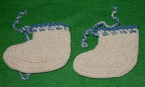 Kinderschuhe Babyschuhe Puppenschuhe Teddy Handarbeit Wolle um 1930/50 - Bild 1 von 3
