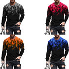 Mens Casual T-Shirt Workout Streetwear Tops Flame Graphic Print Tee Sports Shirt