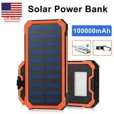 100000mAh Portable Waterproof Solar Power Bank Battery Charger For Cell Phone