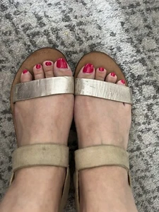 SEED HERITAGE LEATHER SANDALS / SLIDES / THONGS 40 Suede Gold Fawn Neutral - Picture 1 of 5