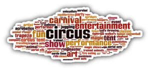 Circus Word Cloud Car Bumper Sticker Decal - ''SIZES" - Picture 1 of 1