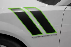 Hash Marks Hood Race Stripes Graphics Decals para Chevy Camaro 10-15 GREEN BLACK - Imagen 1 de 2