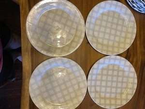 Pier 1 Speiseteller 11" grau weiß Korb Karo Eisenstein 4er Set Geschirrspüler - Bild 1 von 8